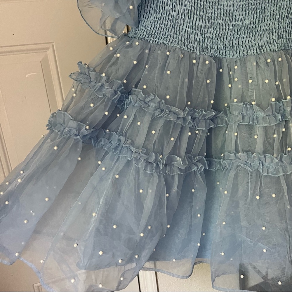 Sister Jane Powder Blue Tulle Mini Dress with Puff Sleeves - Picture 3 of 6